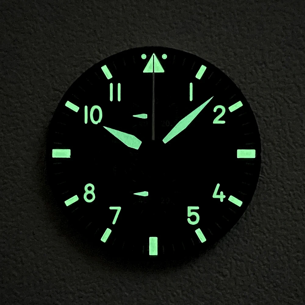 Black White 37.7mm Pilot’s Chronograph Watch Dial & Hands with Green Lume for Miyota Cal.0S00 Movement, 12-Hour Copper Design