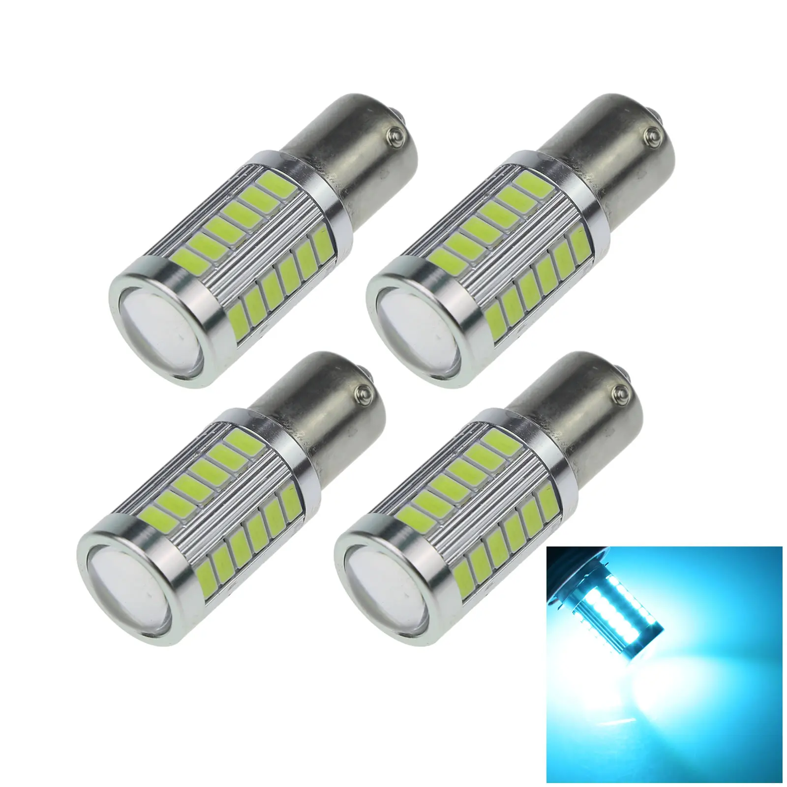 

4x Ice Blue RV 1156 Parking Blub Rear Lamp 33 Emitters 5630 SMD LED 1093 1759 D068-BB