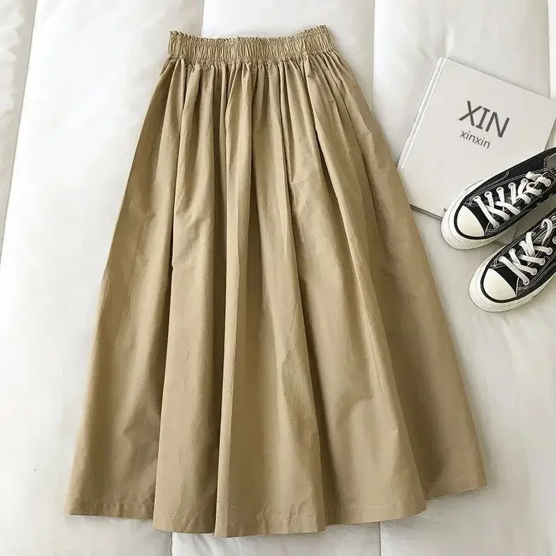 

Solid Color High-waisted A- Line Skirt Women's Versatile Khaki Workwear for Summer 2025 New Style Korean Fashion