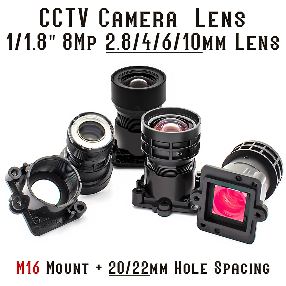 

1/1.8" M16 Mount Lens 2.8mm 4/6/10mm Fixed Focus 8MP Starlight Lens With 650nm IR Filter Holder For Webcam HD Video Surveillance