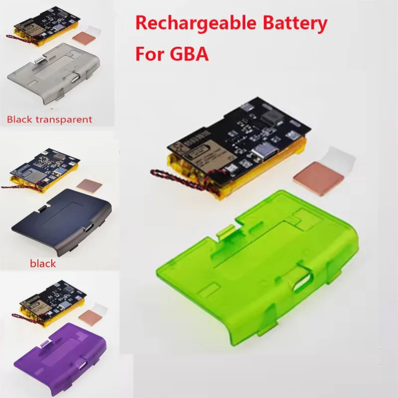 1800mAH Li-ion Rechargeable Battery Module For Game Boy Advance For GBA Highlight with Type-C Charging Port Battery Cover USB-C