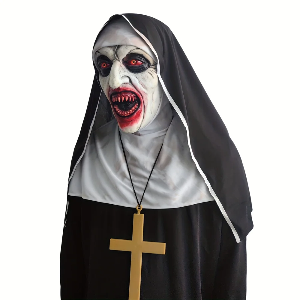 Latex Realistic Horror Zombie Mask With Hat,Halloween Nun Latex Head Mask,Perfect For Costume Parties,Cosplay Gothic Style Mask