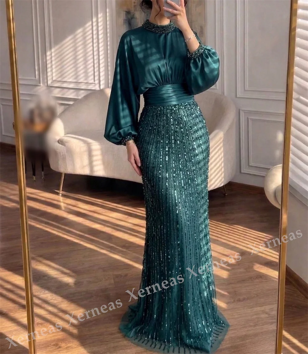 Customized Exquisite High Collar Sparkle Evening Dress A-line Long Dresses Luxury Wedding Party Dress image 2