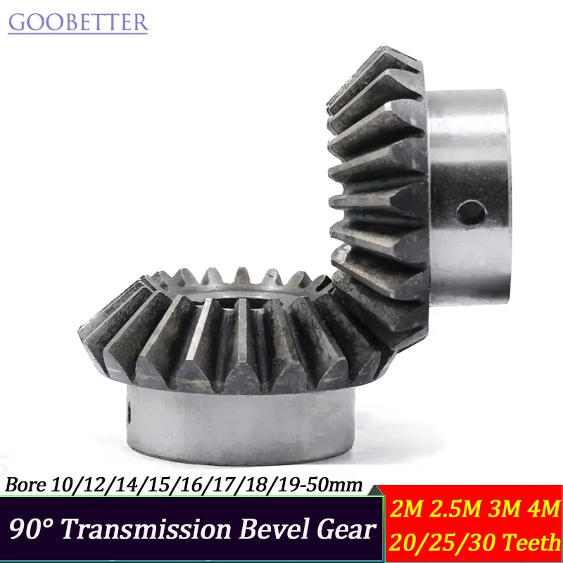 Precision Bevel Gears 1:1 Ratio 2/2.5/3/4M 20-30T Φ10-50mm Bore 90° Angle High-Frequency Hardened for Industrial Machinery