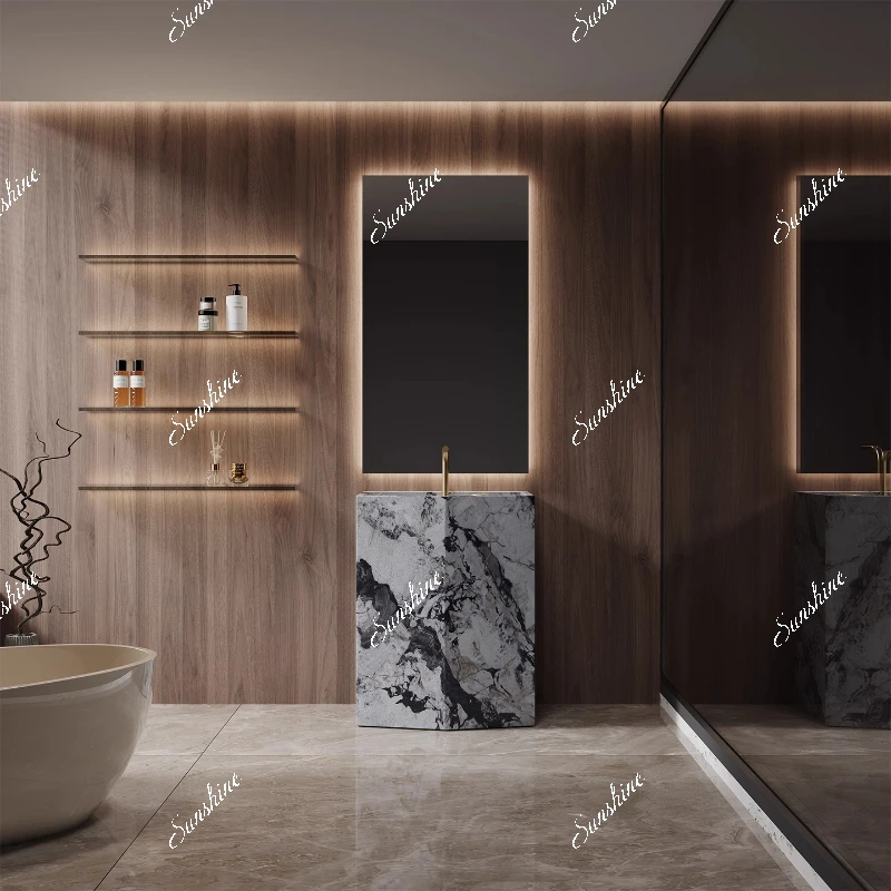Customized slate column basin hotel villa hand washing integrated, outdoor courtyard, floor type, balcony
