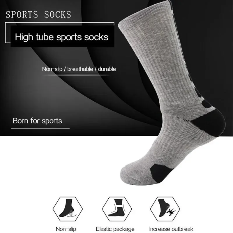 5 Pairs Men Sports Socks Set With Damping Terry Basketball Cycling Running Hiking Tennis Sock Set Ski Women Cotton EU 39-45