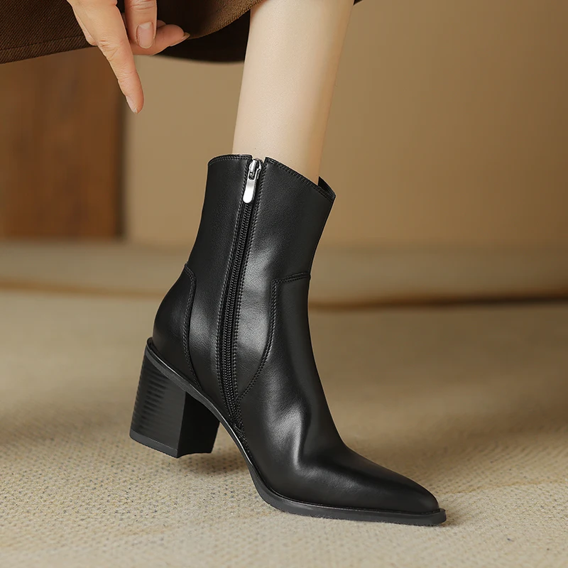 2024 Autumn Women Shoes Pointed Toe Chunky Heel Boots Casual Winter Boots Short Modern Boots Chelsea High Heels Shoes for Women