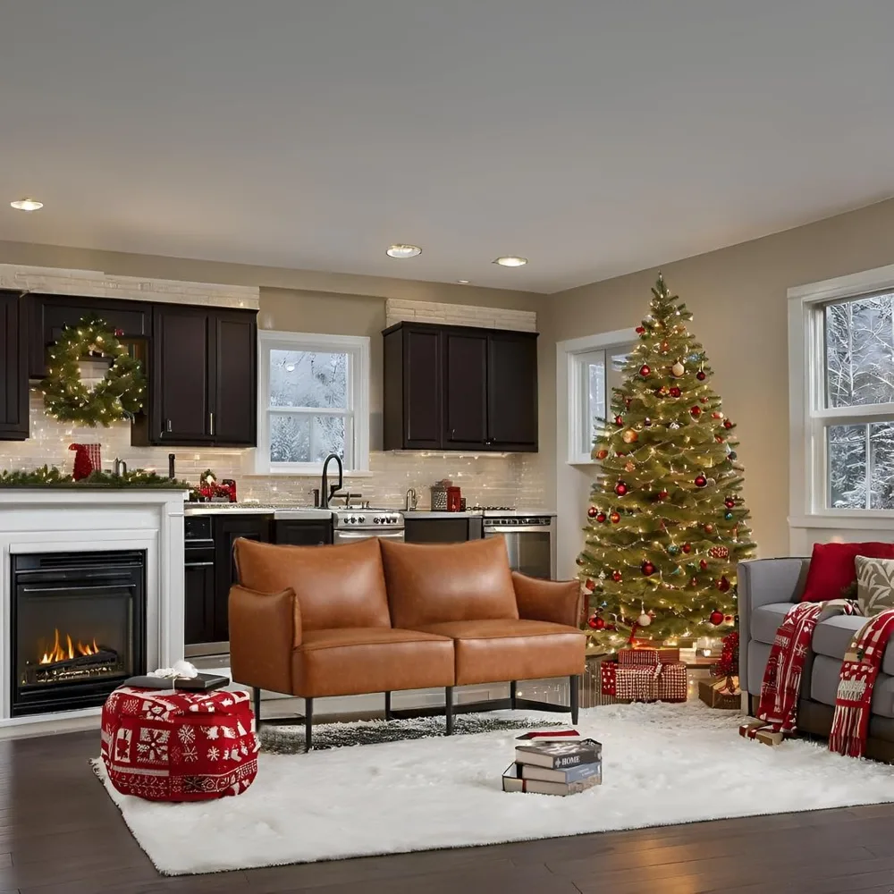 

​​"53" Brown Faux Leather Loveseat - Modern 2-Seater Sofa w/ 20.7" Seat Depth"​