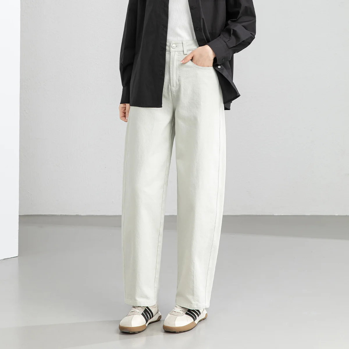 

Женские джинсы с высокой талией из хлопка, свободного кроя, из денима, укороченные, стройнящие, скрывающие недостатки фигуры, весенняя новинка