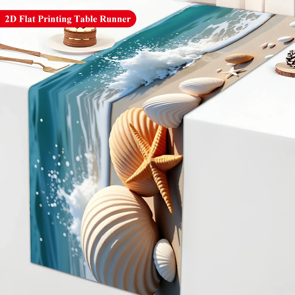 Sea Shells on Sandy Beach Table Runner - Rectangular Table Cover for Banquet, Party Gifts, Dining Room & Coffee Table Decor