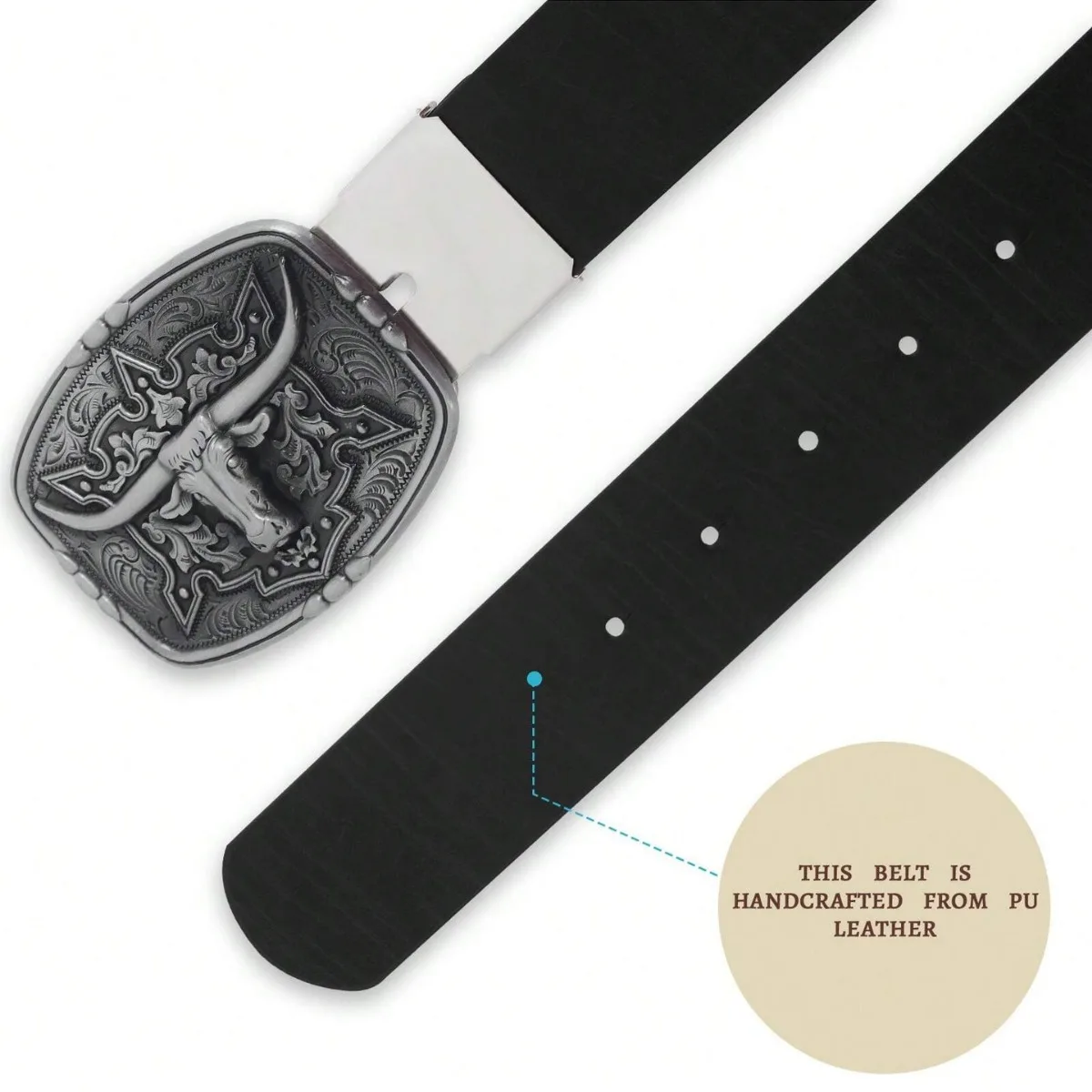 Mens Belt Western Cowboy Style Leather Belt Retro Adjustable Buckle Belt With Longhorn Bull Buckle Pattern Floral Belt For Men