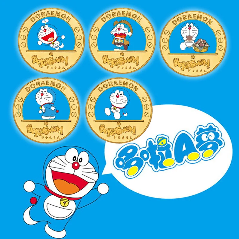 

Аниме мультфильм Doraemon Kawaii золотые монеты игрушечный бар значок животного аниме фигурки Doraemon Shizuka монеты подарки на день рождения дети друзья