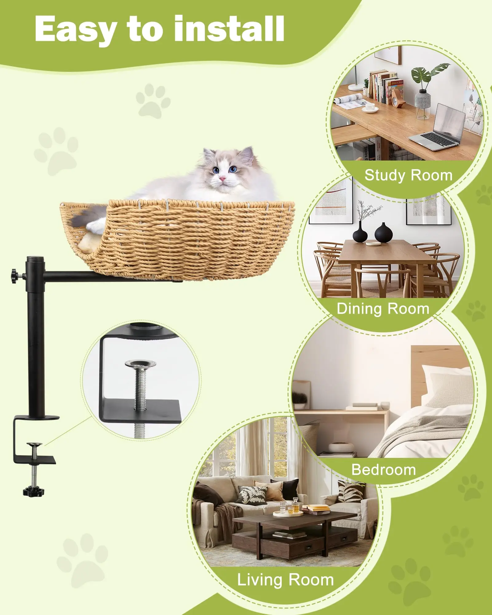 Nid rotatif de bureau pour chat, hauteur réglable, facile à installer, cadre d'escalade pour chat, bol intégré pour animaux de compagnie