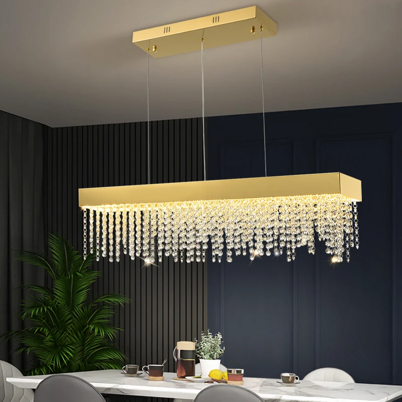 Rectangle modern crystal chandelier for dining room luxury modern kitchen island led cristal lamp long suspension light fixture