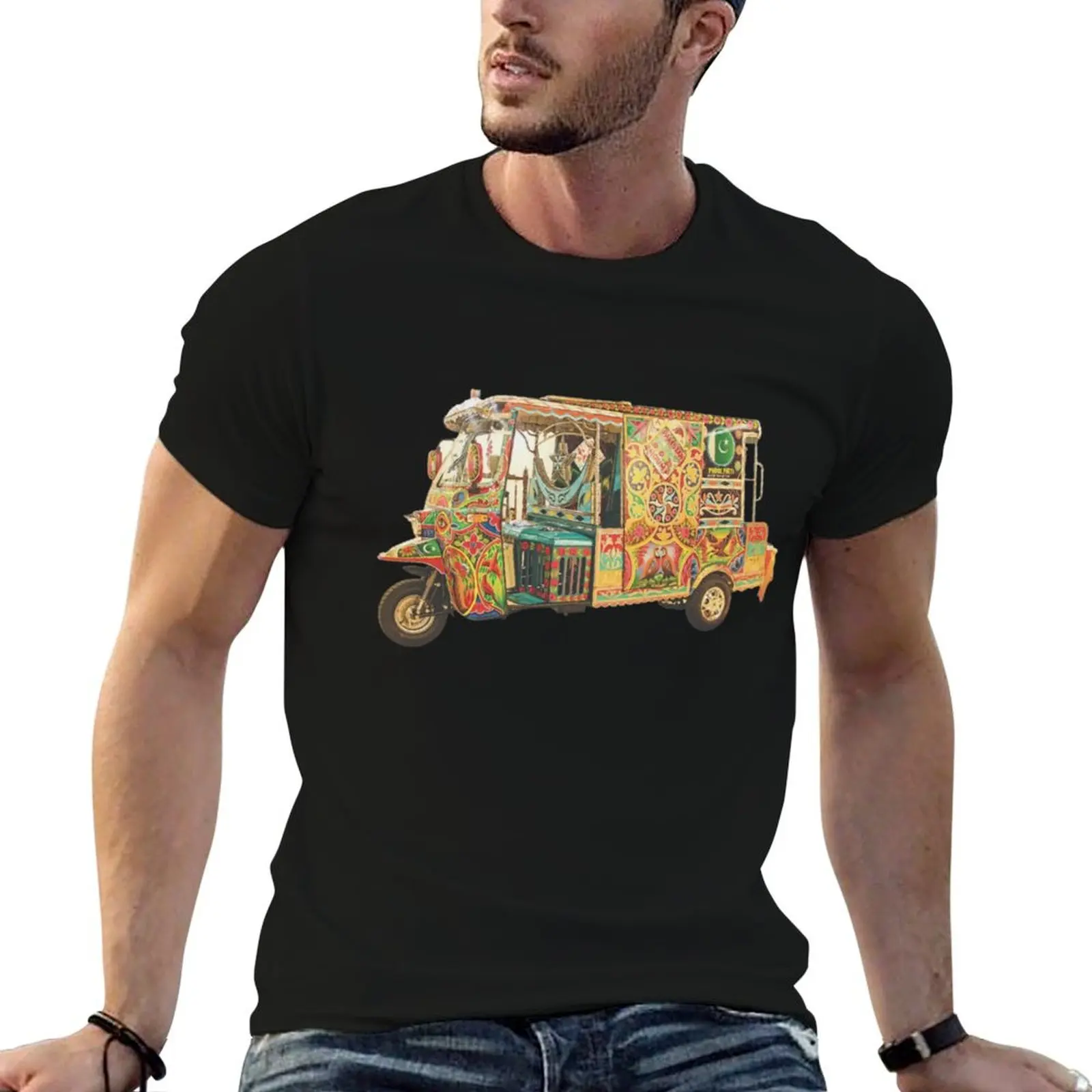 Truck Art Unique Style - Desi Touch - Qingqi Rickshaw - Pakistani Local Transport T-Shirt Casual Everyday Short Sleeve T-Shirt