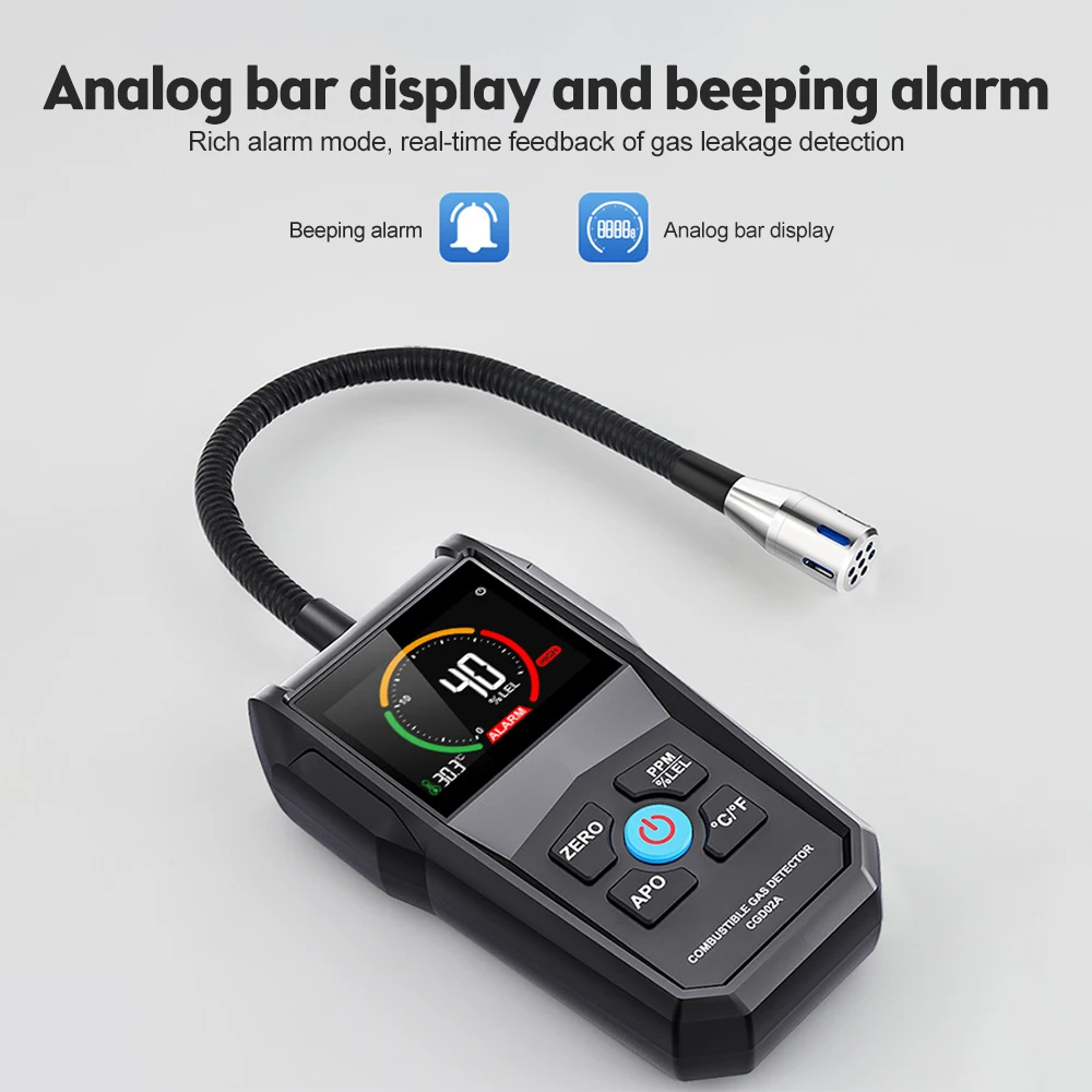 Gas Leak Detector Analyzer Methane Flammable PPM LEL Combustible Natural Tester Sound Double Alarm LCD Alcohol Gas Leak Sensor