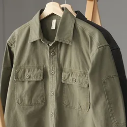 Workwear Shirt Men's Long-sleeved Heavy Cotton Washed Old Loose Clothes Camp Vintage Coat Outdoor Trekking Hiking Cargo Jacket