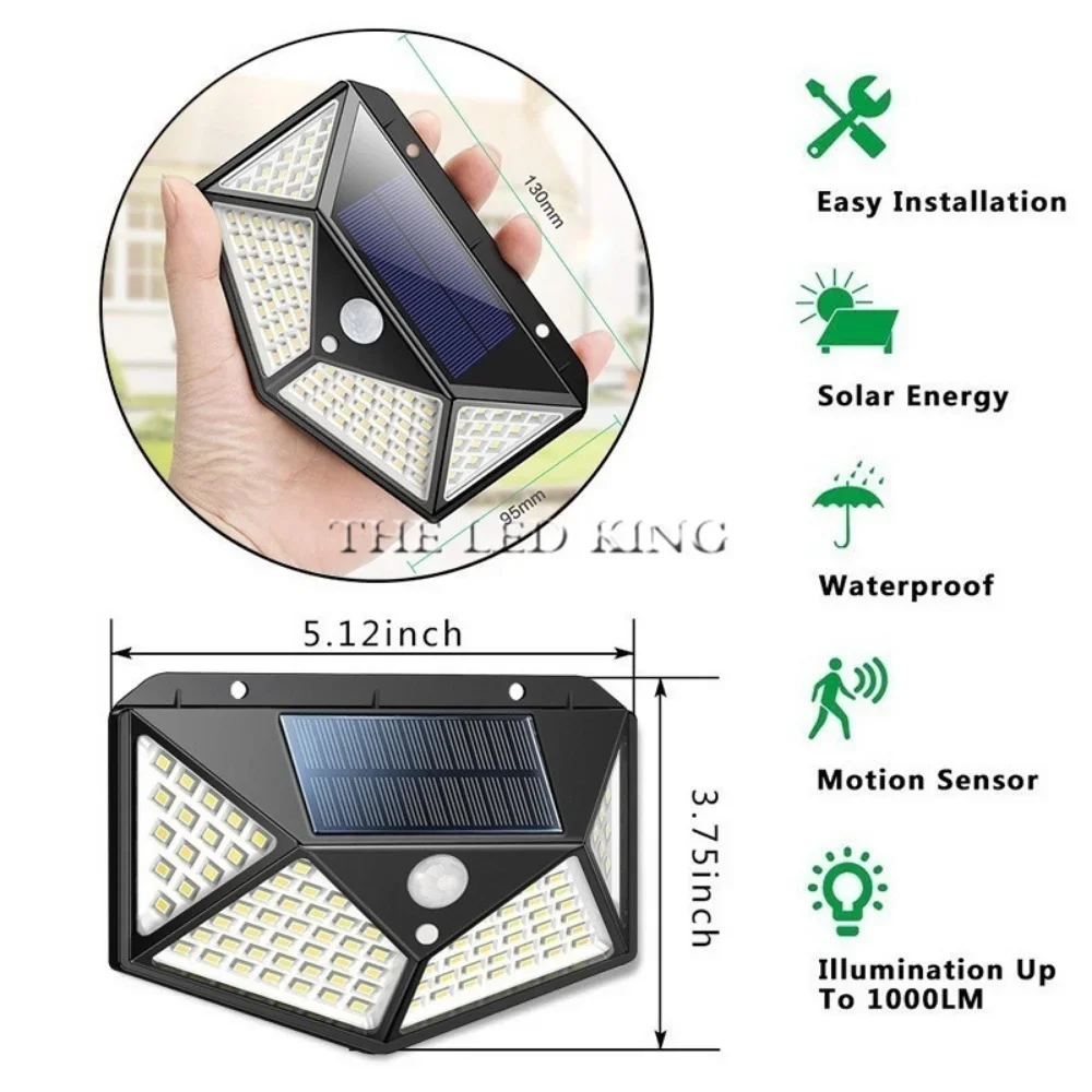 Lámpara Solar LED de cuatro lados para decoración del hogar, luces de pared de inducción del cuerpo humano, carga LED para jardín al aire libre, 100