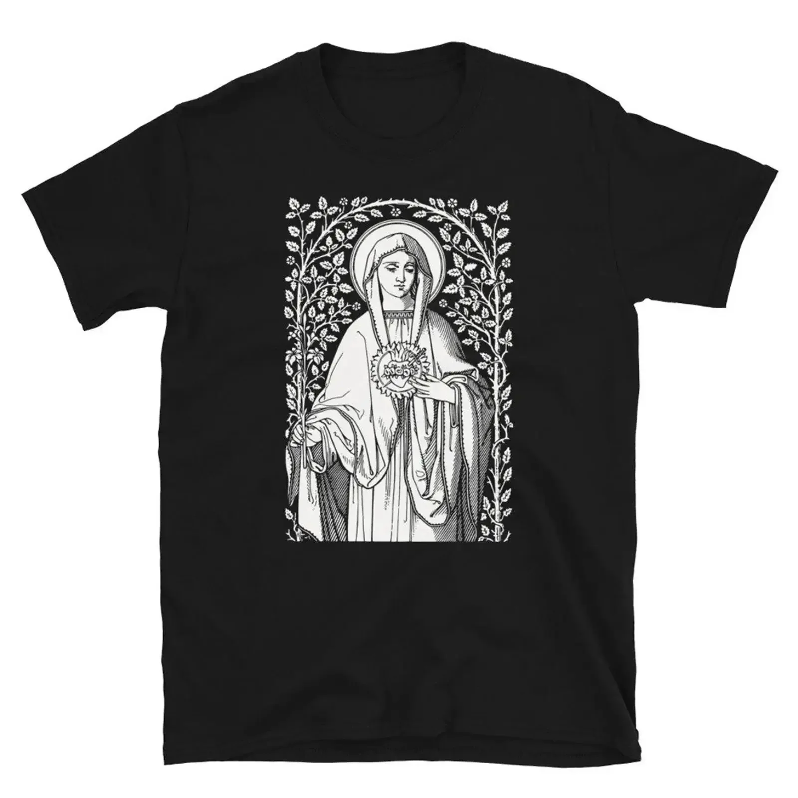 Virgin Mary T Shirt Immaculate Heart Catholic Blessed Mother Apparel vintage Washed Breathable streetwear Stretched homme
