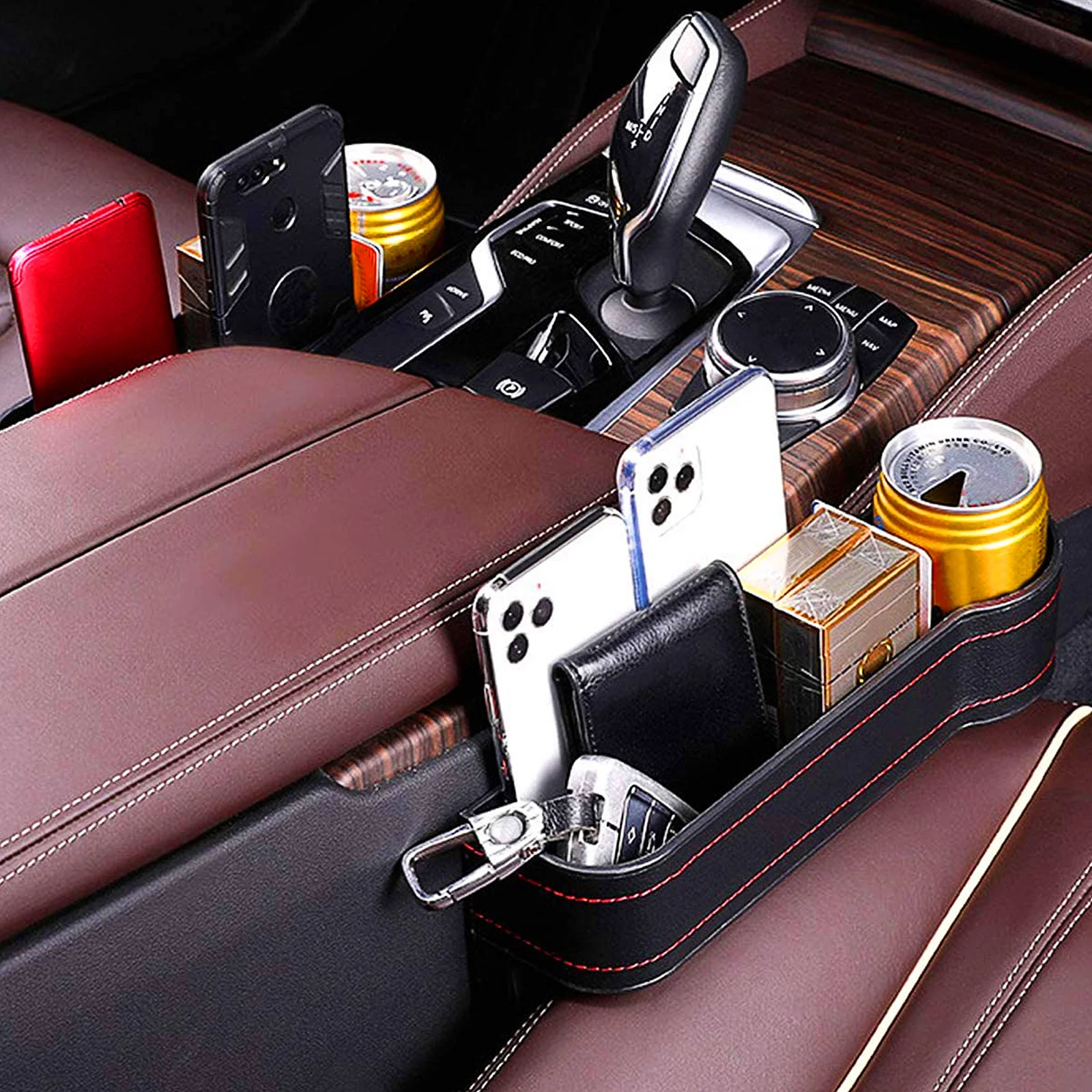 ที่จัดเก็บช่องว่างเบาะรถยนต์ 2 ชิ้น วัสดุพลาสติก สำหรับใส่โทรศัพท์มือถือ กระเป๋าสตางค์ บัตร จัดระเบียบช่องว่างข้างเบาะ