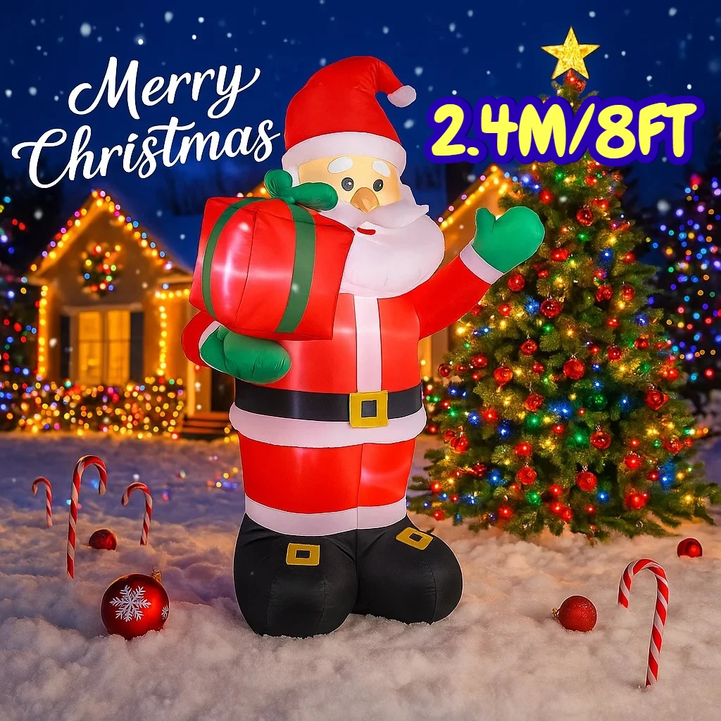 

2,4 м/8 футов надувной Санта-Клаус в подарочной коробке, рождественские украшения, домашние надувные игрушки, светодиодные фонари, двор, рождественские украшения, декор