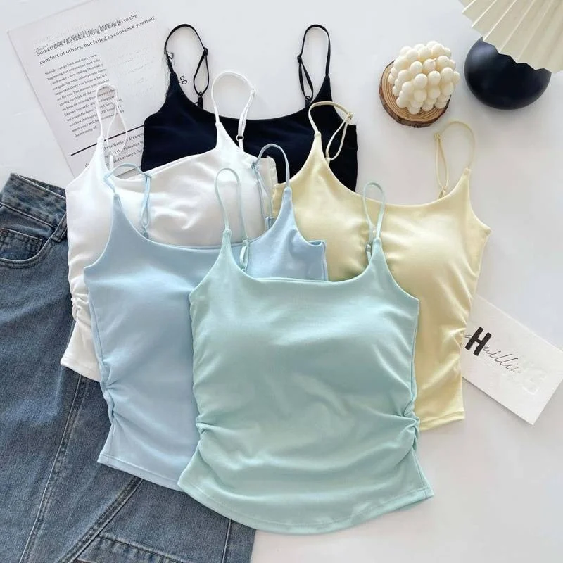 セクシーでスパイシーなガールズ風バストストラップベスト、女性用サマースリムアウター、胸パッドデザイン、カジュアルでスイートなスレ、ポリエステル繊維