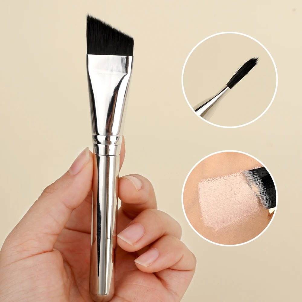 Bevel-pincel de maquiagem profissional, ultra-fino, largo, sobrancelha Fundação pincéis, sob o lugar dos olhos, escova detalhe preciso, maquiagem ferramenta