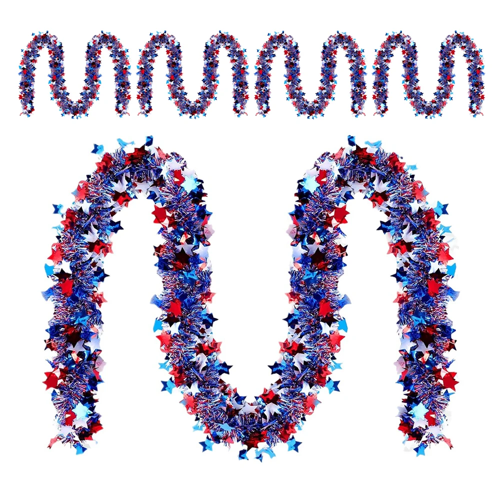 

5Pcs Five-star Strips Patriotic Red White Blue Garland Twist Banner for Independence Day Holiday Tinsel Venue Props