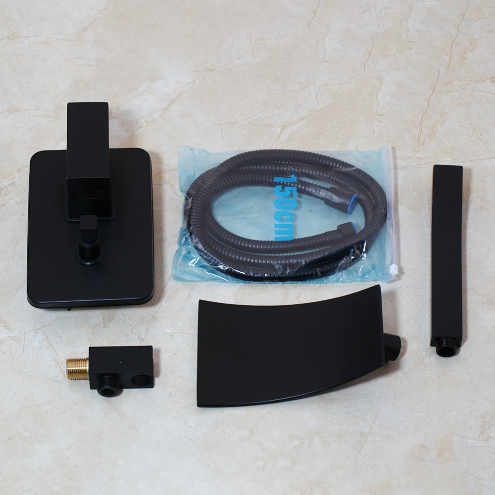 Torayvino Bathroom Luxury Black Waterfall Bathtub Shower Faucet Set Tub Wall Mounted Sink Shower Systerm Bath Mixer Tap