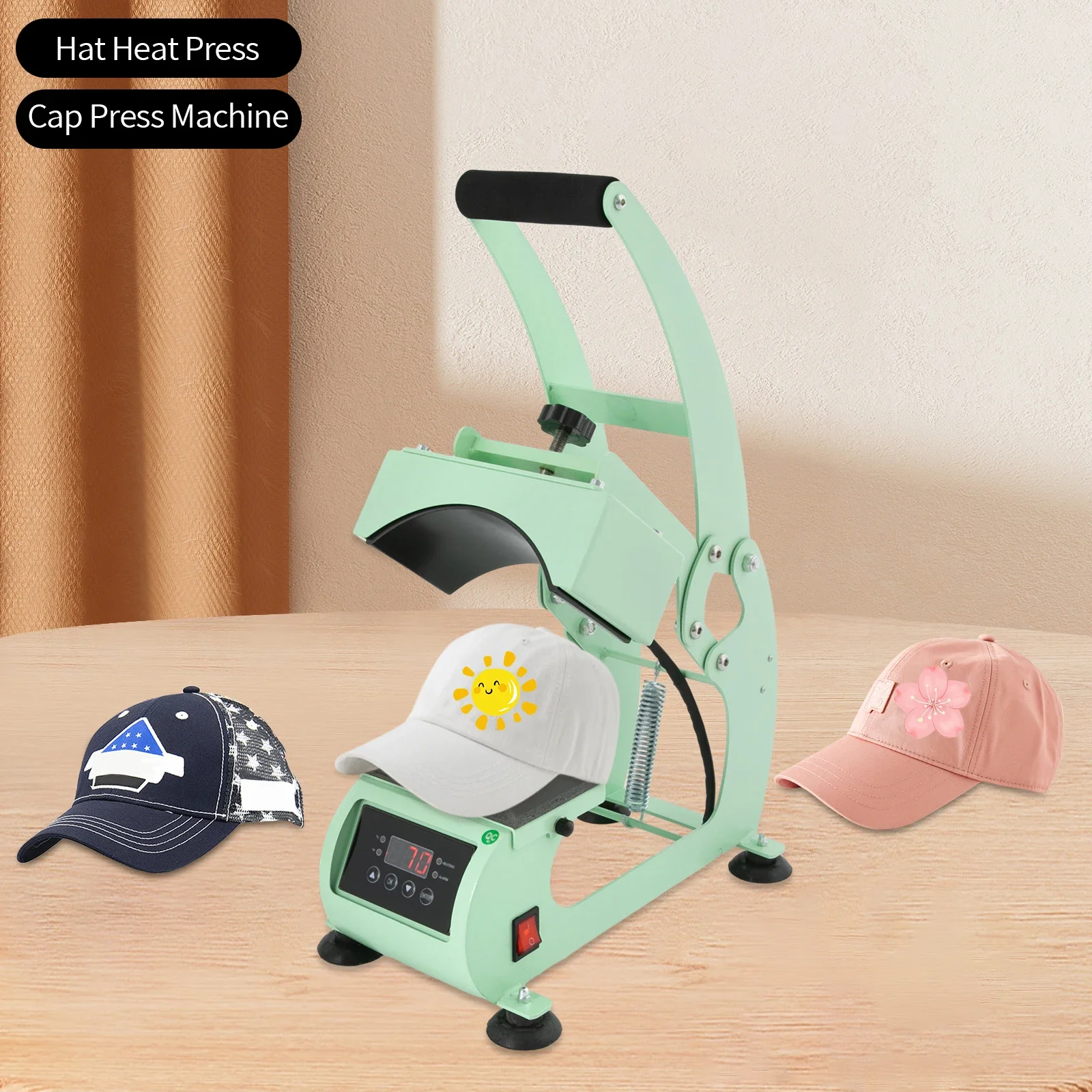 

2-in-1 Green Hat Heat Press Machine W/ Timer & Temperature Control - Digital Precision,Non-Slip Base,DIY Customization for Hats