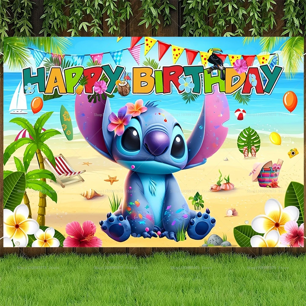 Disney Lilo Stitch Photography Backdrop Children's Happy Birthday Party Background Baby Shower Decoration Wall Props Banner