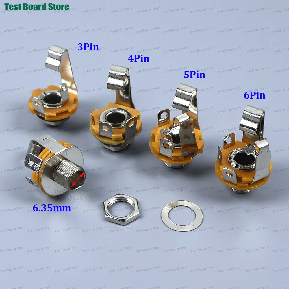 5/10Pcs 1/4' 6.35mm Mono Stereo Jack 3/4/5/6pin Pole Female Panel Mount Power Socket 6.5 Audio Cable Jack Plug Solder Adapter