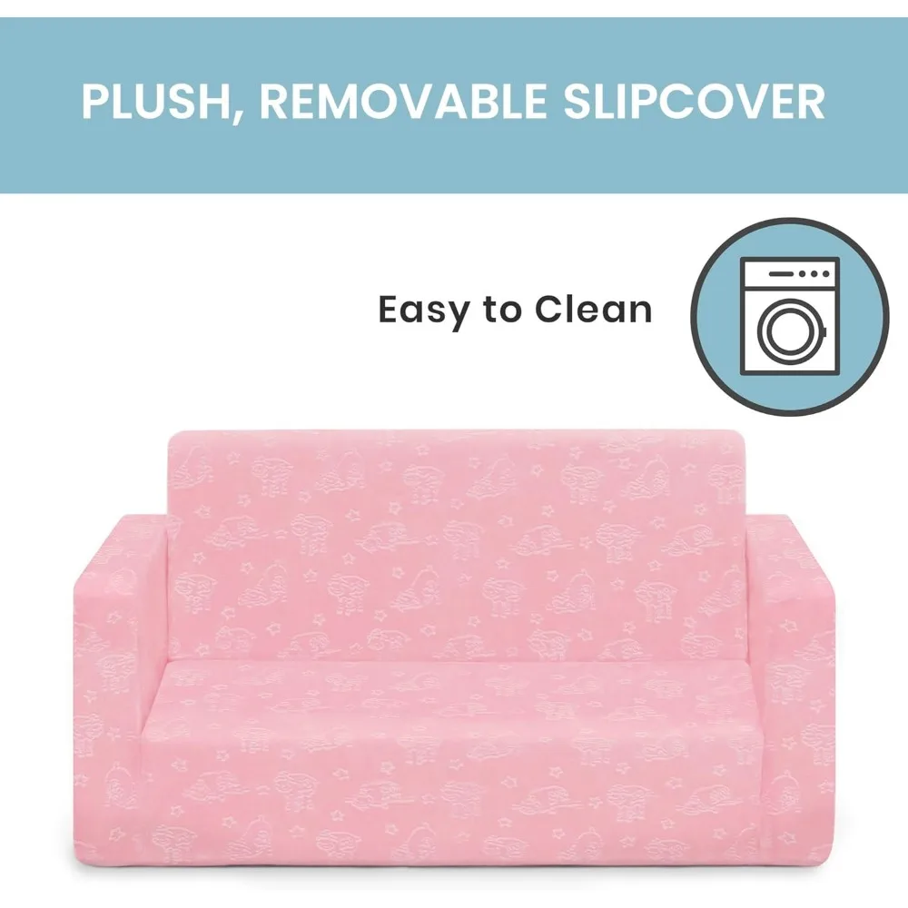 أريكة قابلة للتحويل للأطفال إلى كرسي استلقاء - أريكة مفتوحة 2 في 1، عريضة 30 بوصة باللون الوردي #6