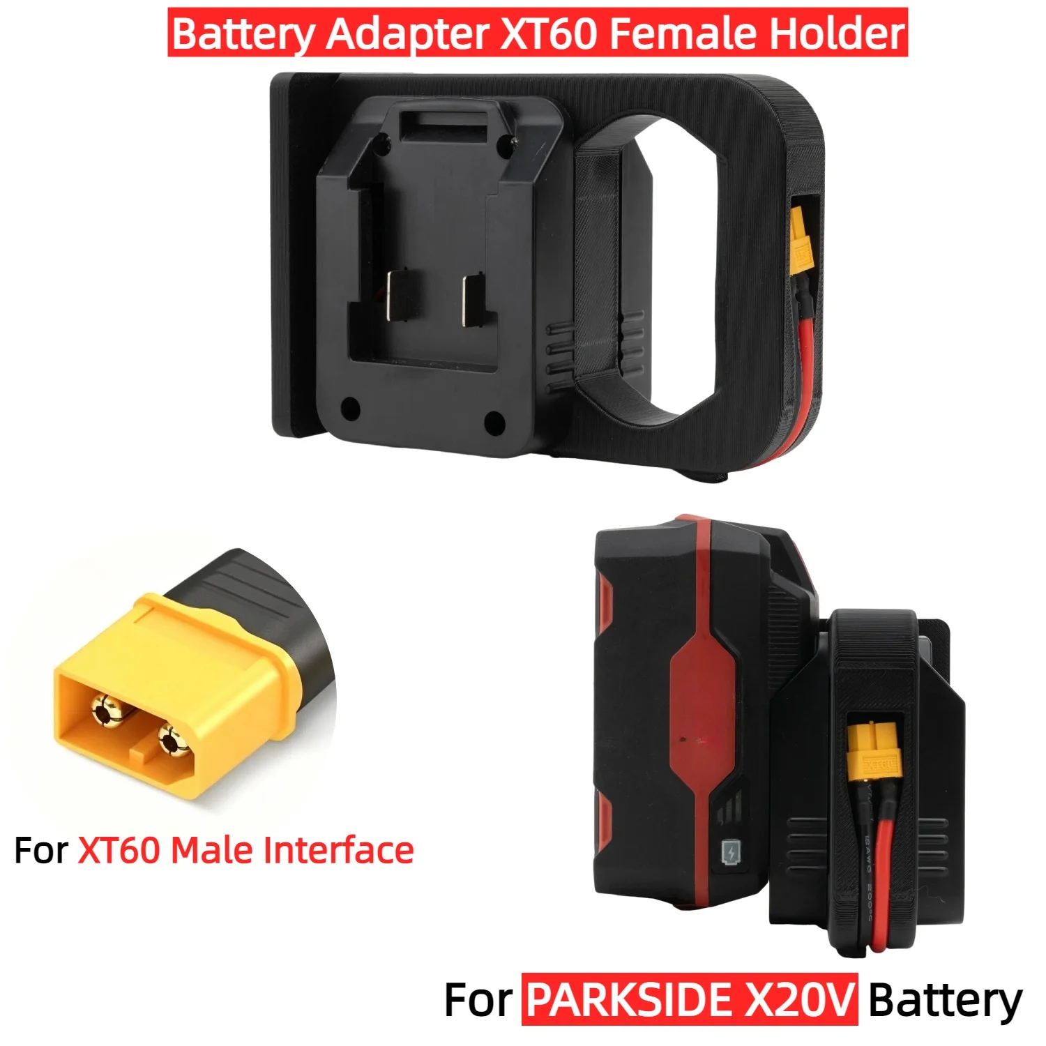 XT60 Female Holder Battery Adapter for PARKSIDE X20V Battery To XT60 Male Interface for 20V DIY Equipment Modification Tools