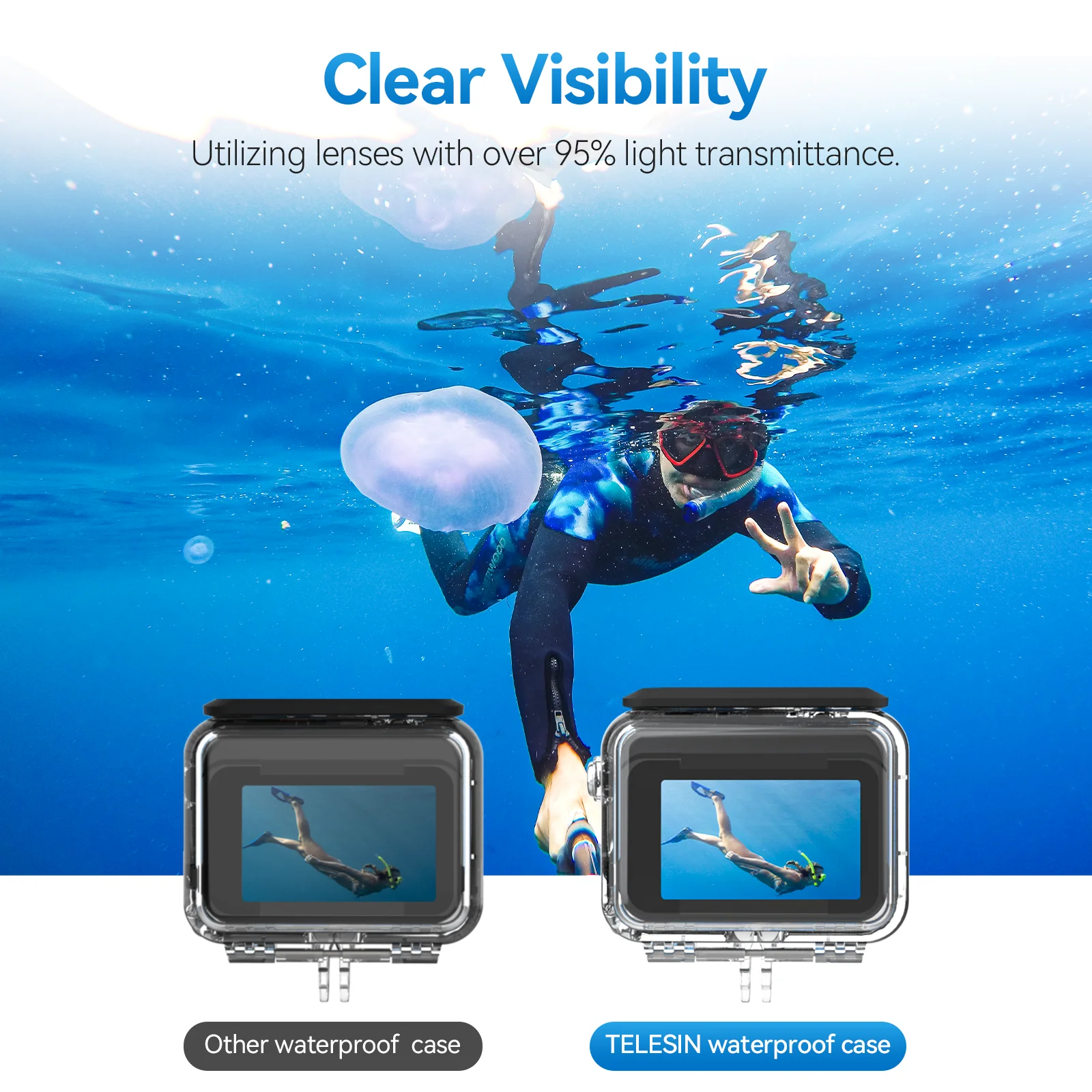 TELESIN 45M Waterproof Case For Insta 360 Ace pro Underwater Diving Housing Cover Protective case Action Camera Accessories