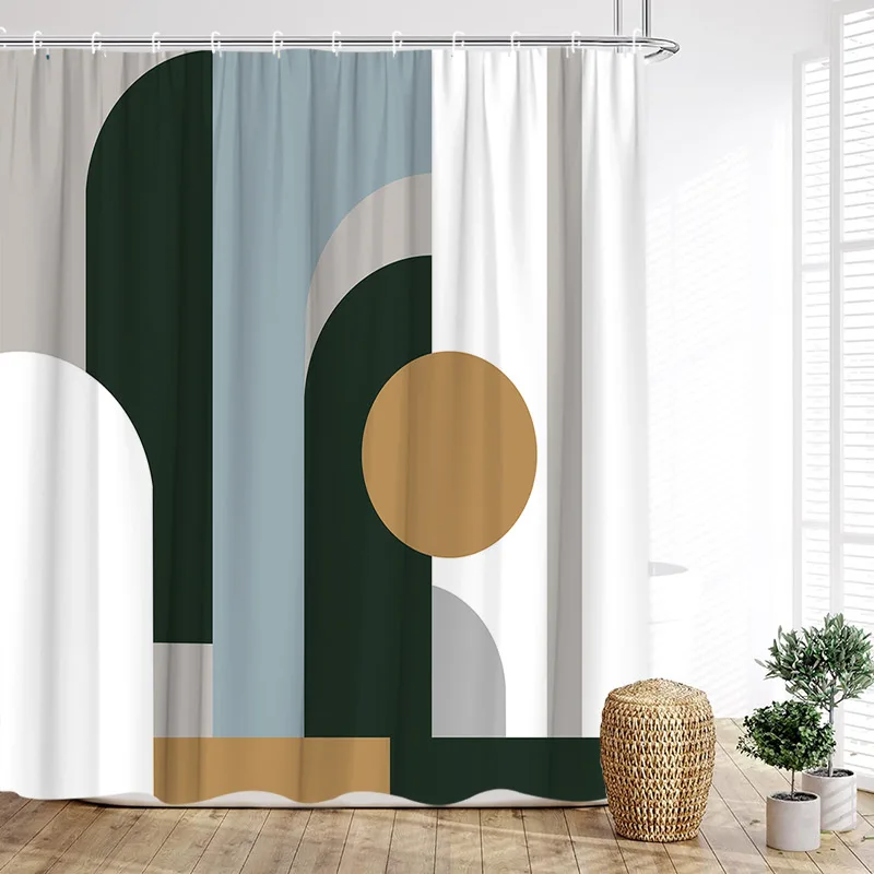 QWAQWB Shower Curtain Modern Stripes Geometric Polyester Fabric Bath Curtains Home Bathroom Decor with Hooks