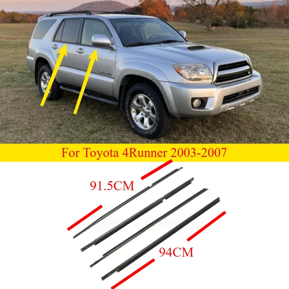 4 Pieces Black Door outside Window Molding Trim shell for Toyota 4Runner 2003-2007 Glass Weatherstrip Seal 68161-35060
