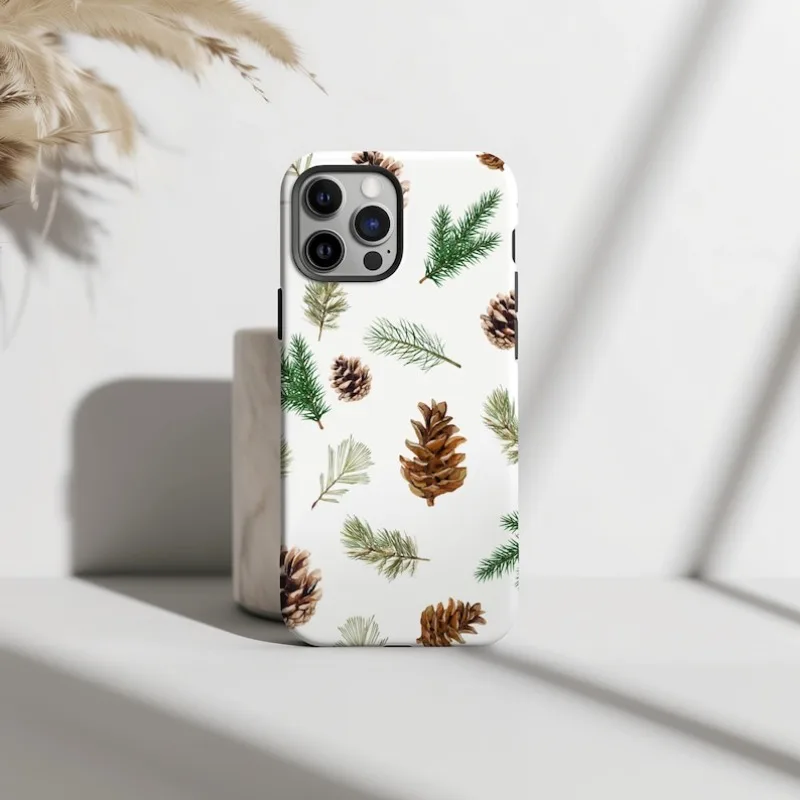 Winter Pinecone Collage Phone Case For IPHONE 16 15PRO MAX 14 13 12 11 Acrylic TPU Two in one magnetic Phone Cases