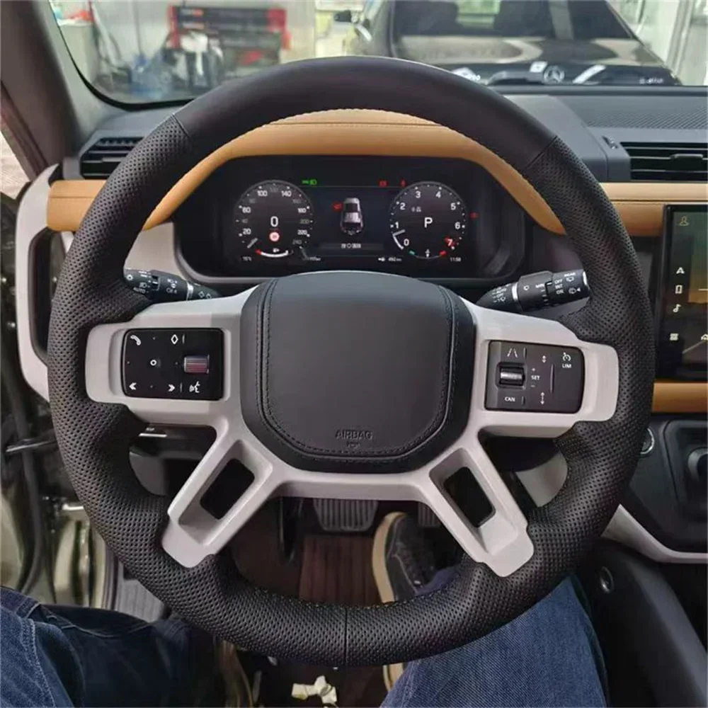 

Genuine Leather Non-Slip Hand Sewing Car Steering Wheel Cover Car Accessories For Land Rover Discovery 5 Defender 2020-2023
