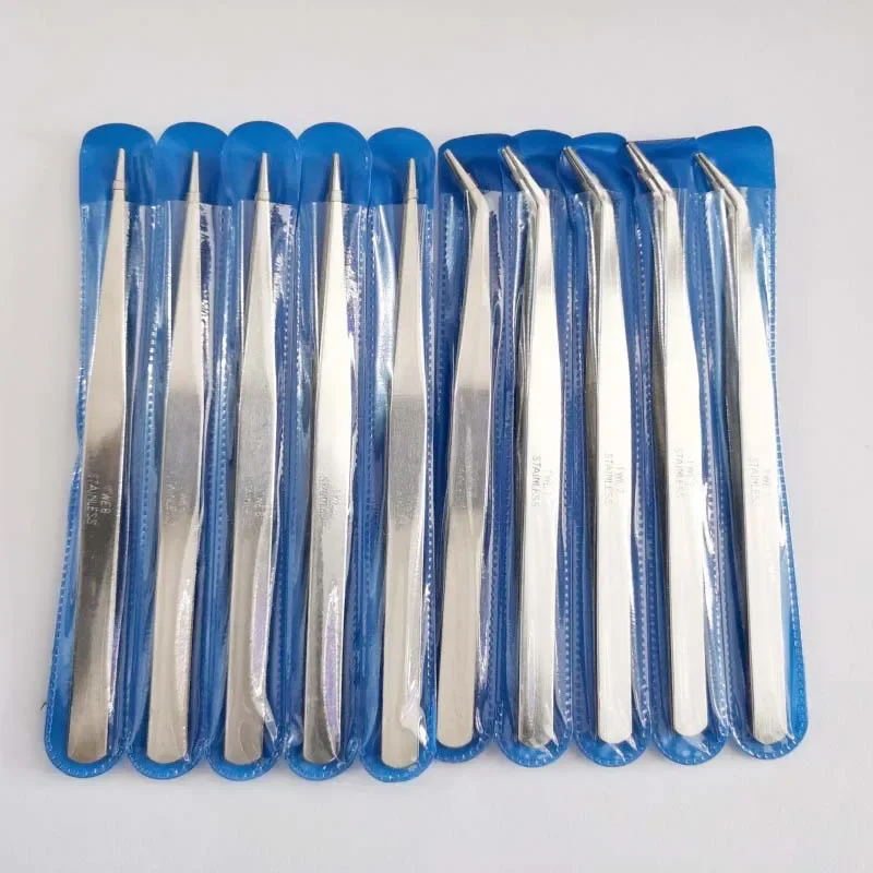 5 Pcs Industrial Tweezers Anti-static Curved Straight Tip Stainless Tweezer For Electronics Repair Sewing Machine Thread Take-up