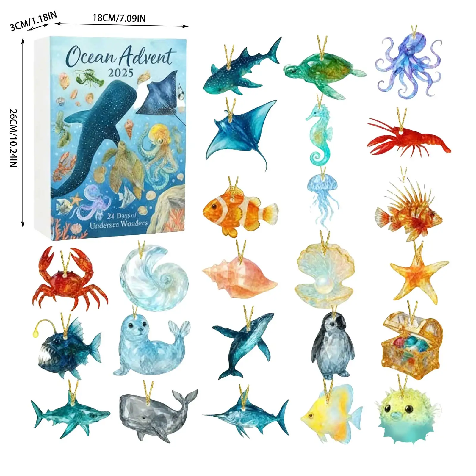 Kalendarz Adwentowy Timer Kids Games 2025 ze szkła morskiego · Ocean 24 dni z motywem oceanu, świąteczne niespodzianki, kalendarz odliczający do świąt z makijażem 2D