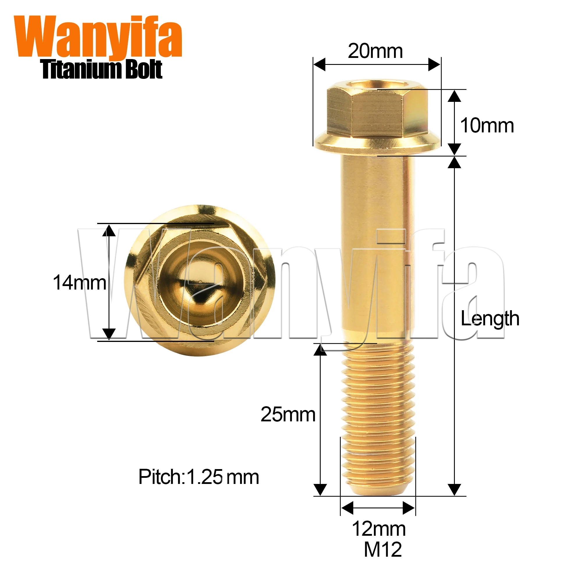 Wanyifa Titanium Bolt Set M12x50/55/60/65/70/75mm Hex Sleeve Flange Head Fixing Ti Screws for Motorcycle Accessories Pitch1.25mm