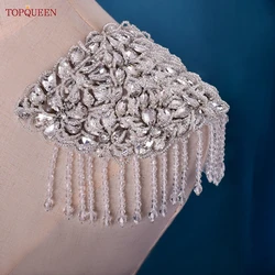 TOPQUEEN-SP62 비드 라인석 패치, 체인 포함, 숄더 매듭, 바느질, 쥬얼리 태슬, 라인스톤, 의류 액세서리