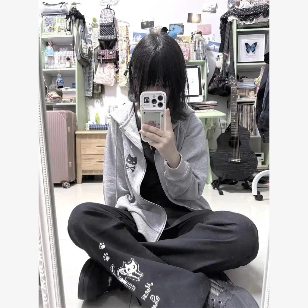 Lindo ey estampado largo Sve sudadera con capucha mujer Otoño Invierno cremallera Cardigan Jaet suave acogedor Fem Faion conjunto poliéster Fa...