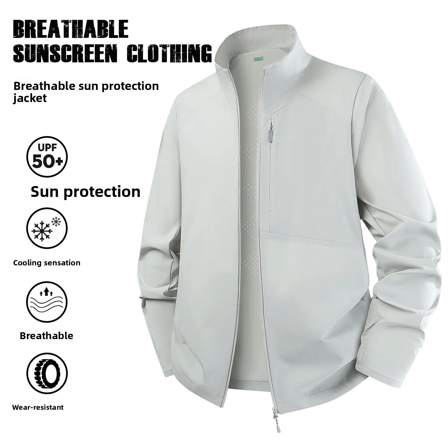 Men's Lightweight Ice Silk Stand Collar Sun Protection Clothing Quick Dry Breathable Summer Jacket Ultraviolet Protection Out