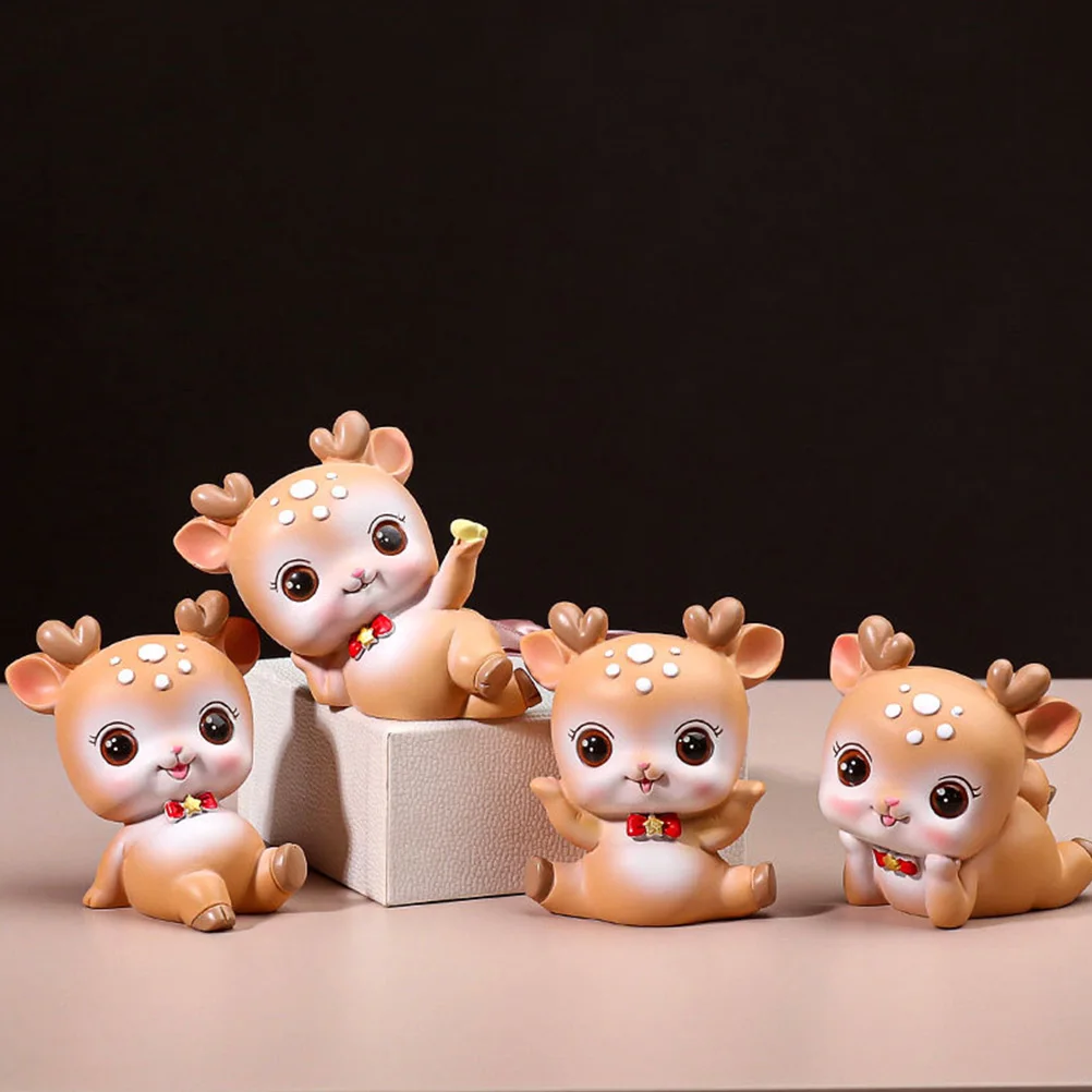 

4 шт., украшения в виде оленя из смолы, декор в виде животных, милые украшения, фигурки в форме сердца для девочек, фигурки для торта, топперы для студентов