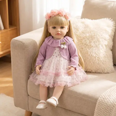 NPK 55CM Lifelike Vinyl Reborn Baby Doll Waterproof Betty with Long Blond Hair Princess Real Touch Collectible Doll