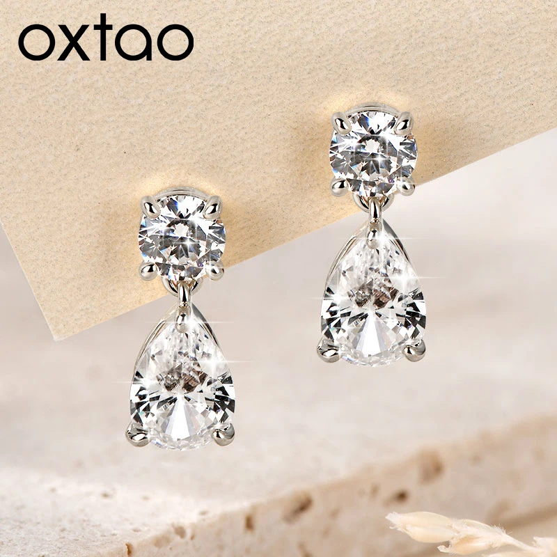 

Серьги OXTAO Pear Cut Waterdrop для женщин, 14-каратное золото, сверкающие серьги-капли с кубическим цирконием, роскошные свадебные украшения для невесты