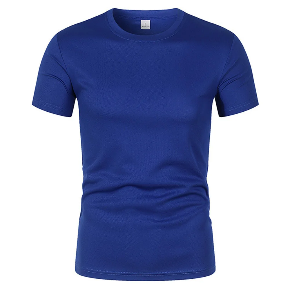 Hot Selling High-end Mesh Ice silk Short-sleeved T-shirt Men Round neck Summer solid Color New nylon slip T-shirt