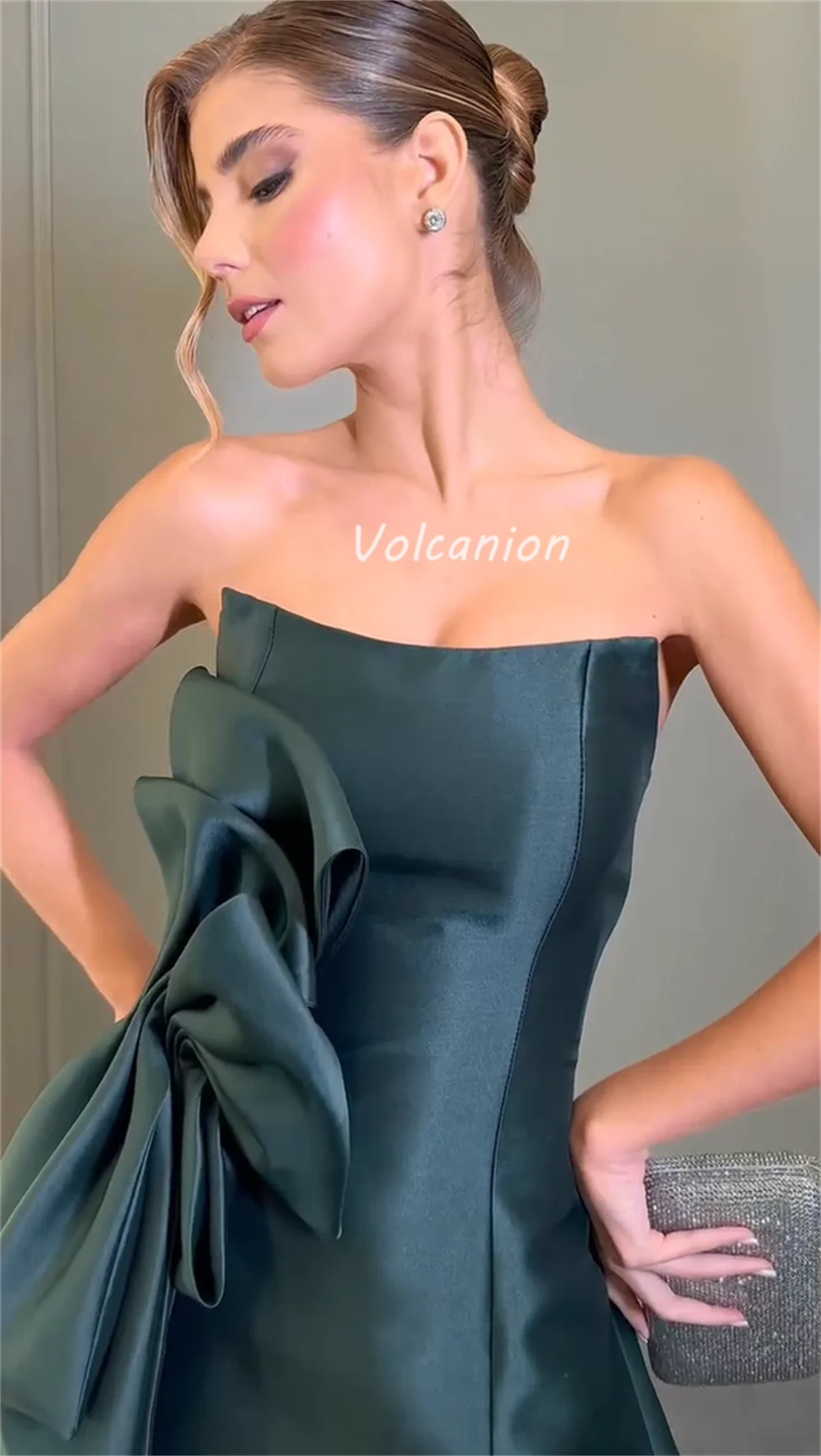 Customized High Quality Exquisite Charmeuse Bow Ruched A-line Strapless Long Dresses Bespoke Occasion Dresses Elegant Simple